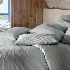Linnea Taie d'oreiller PALACE pur coton lavé 65x65 cm uni vert lichen* Taie D'Oreiller