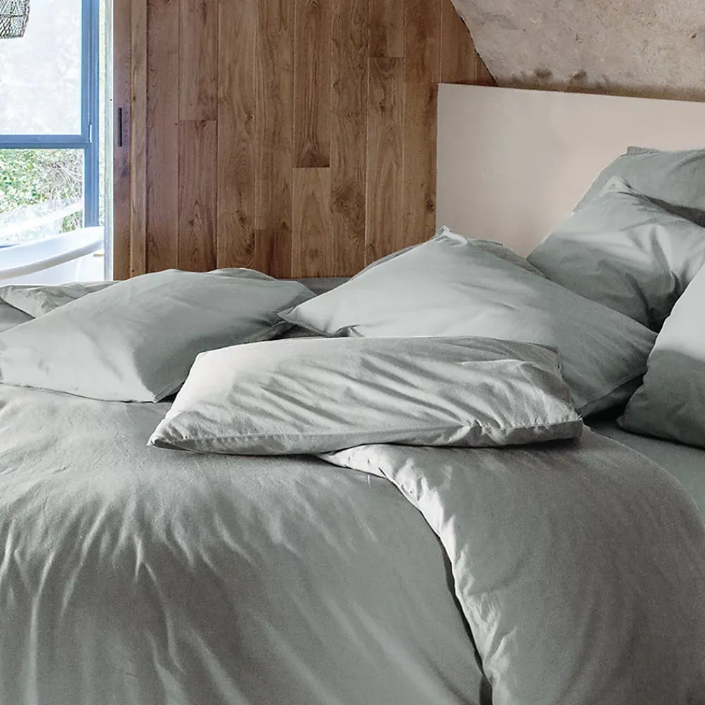 Linnea Taie d'oreiller PALACE pur coton lavé 65x65 cm uni vert lichen* Taie D'Oreiller