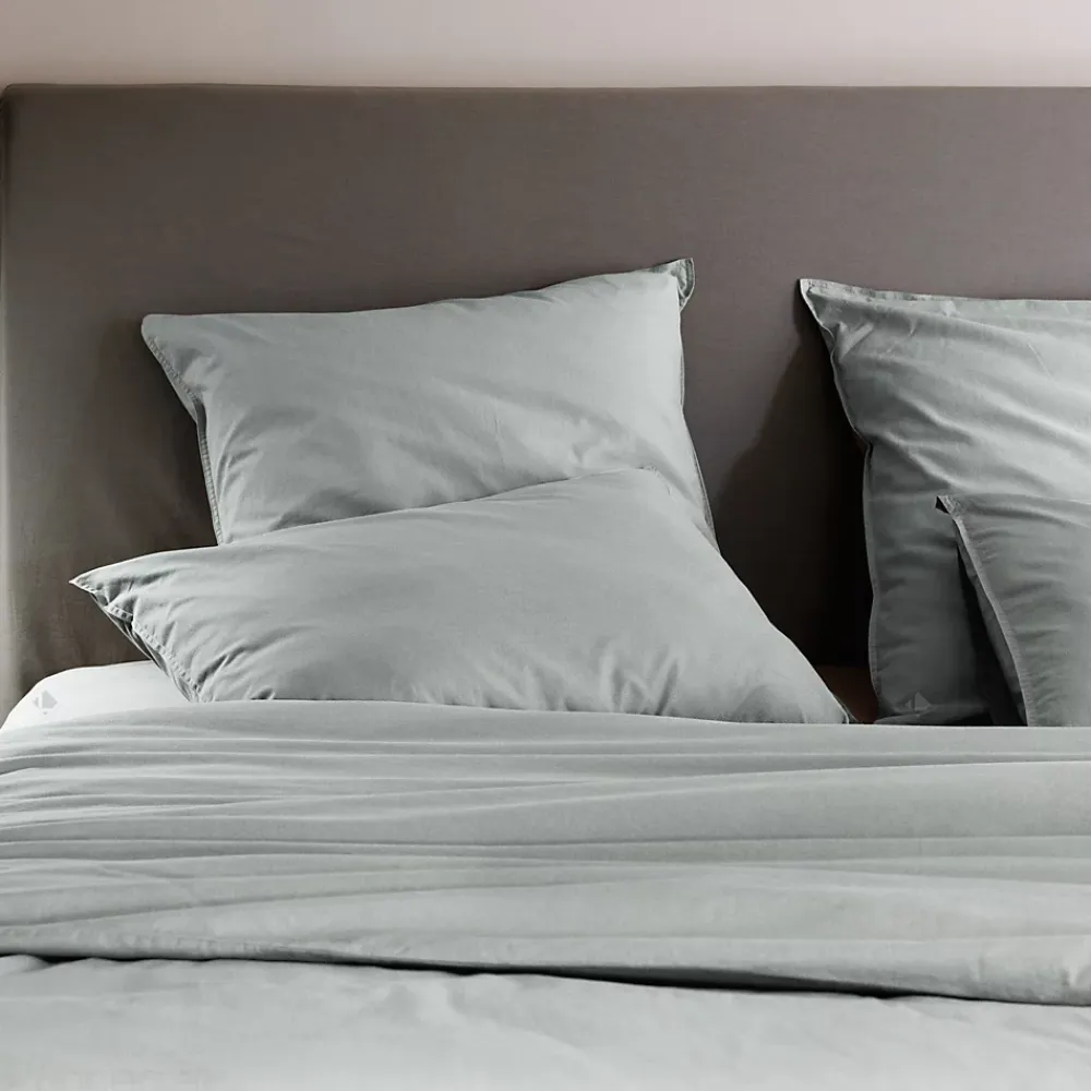 Linnea Taie d'oreiller PALACE pur coton lavé 65x65 cm uni vert lichen* Taie D'Oreiller