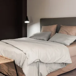 Taie d'oreiller PALACE pur coton lavé 50x70 cm uni beige nacre><noscript><img width=