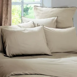 Linnea Taie d'oreiller PALACE pur coton lavé 50x70 cm uni beige lin* Taie D'Oreiller