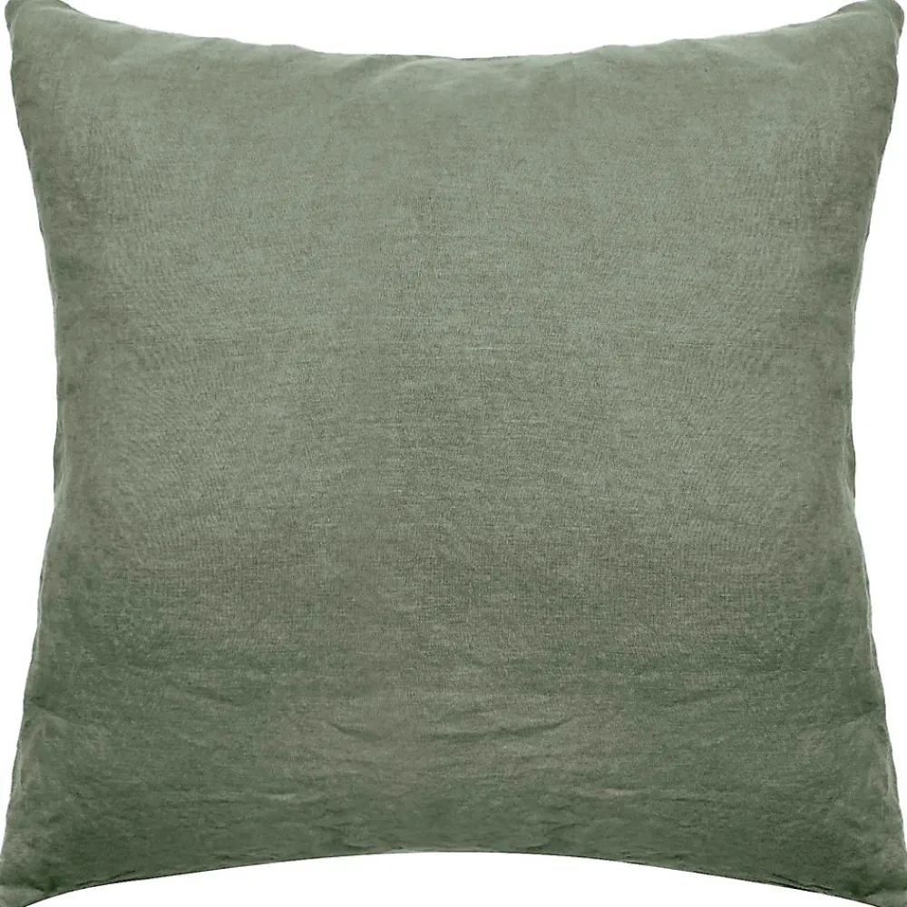 Taie d'oreiller PALACE pur coton lavé 65x65 cm uni vert mousse>Linnea Clearance