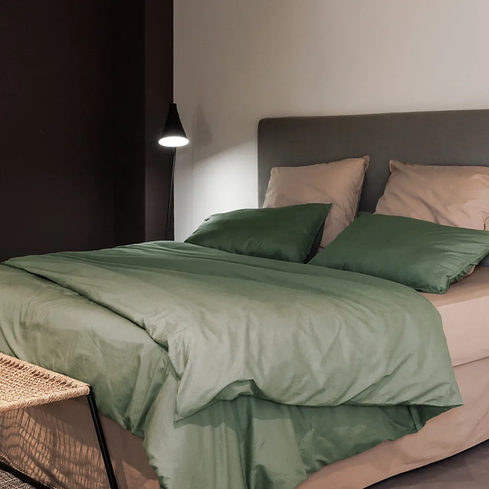 Taie d'oreiller PALACE pur coton lavé 65x65 cm uni vert mousse>Linnea Clearance