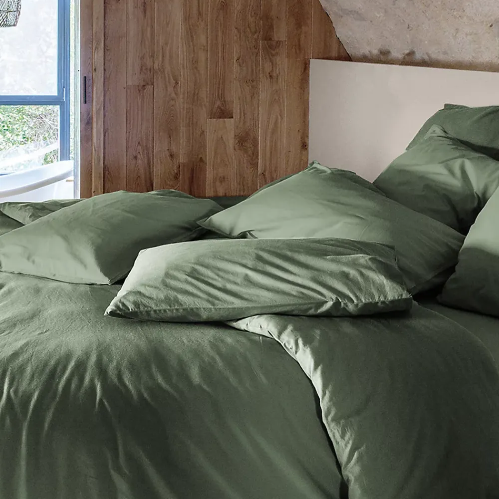 Linnea Taie d'oreiller PALACE pur coton lavé 50x70 cm uni vert mousse* Taie D'Oreiller