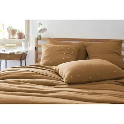 Taie d'oreiller Pois Doré Déco "Gaïa Chic" 60 x 60 cm & 50 x 70 cm "Gaze de Coton" - Gaïa Chic Camel - 60 x 60 cm>L'Effet Papillon Clearance