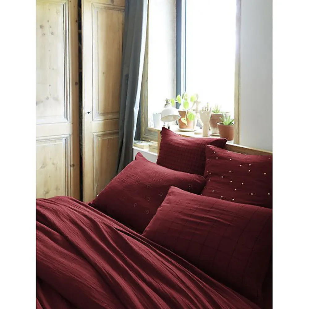 Taie d'oreiller Pois Doré Déco "Gaïa Chic" 60 x 60 cm & 50 x 70 cm "Gaze de Coton" - Gaïa Chic Lie de vin - 50 x 70 cm>L'Effet Papillon Sale