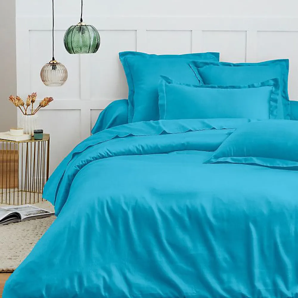 Taie d'oreiller "Prémium" toutes dimensions - Prémium Cyan - 63 x 63 cm volant plat piqué>Coton Pur New