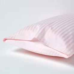 Taie d'oreiller rose satin rayé en coton égyptien 330 fils, 50x75 cm -><noscript><img width=