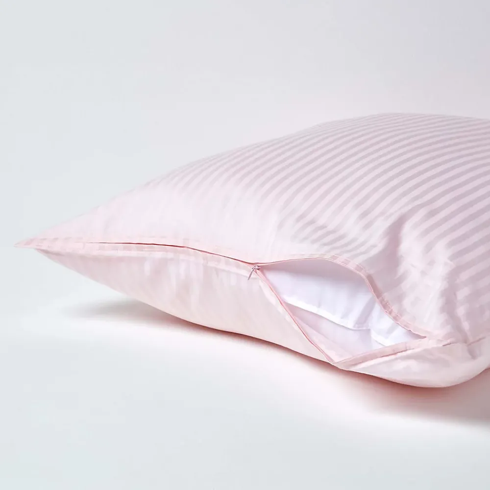 Homescapes Taie d'oreiller rose satin rayé en coton égyptien 330 fils, 80x80 cm -* Taie D'Oreiller