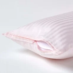 Taie d'oreiller rose satin rayé en coton égyptien 330 fils, 40x80 cm -><noscript><img width=