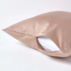 Taie d'oreiller taupe en satin de coton égyptien 1000 fils, 60x60 cm -><noscript><img width=