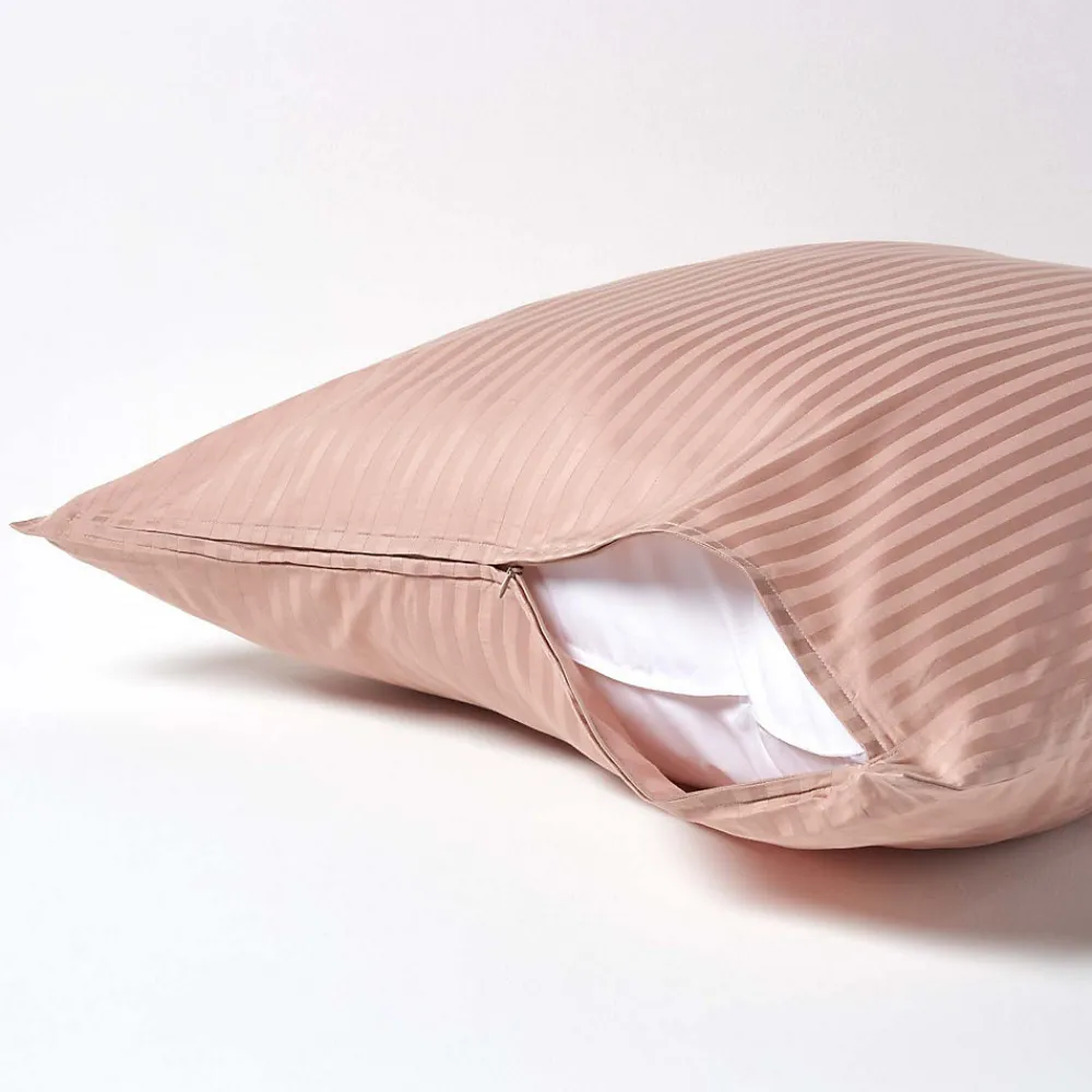 Taie d'oreiller taupe satin rayé en coton égyptien 330 fils, 80x80 cm ->Homescapes Online