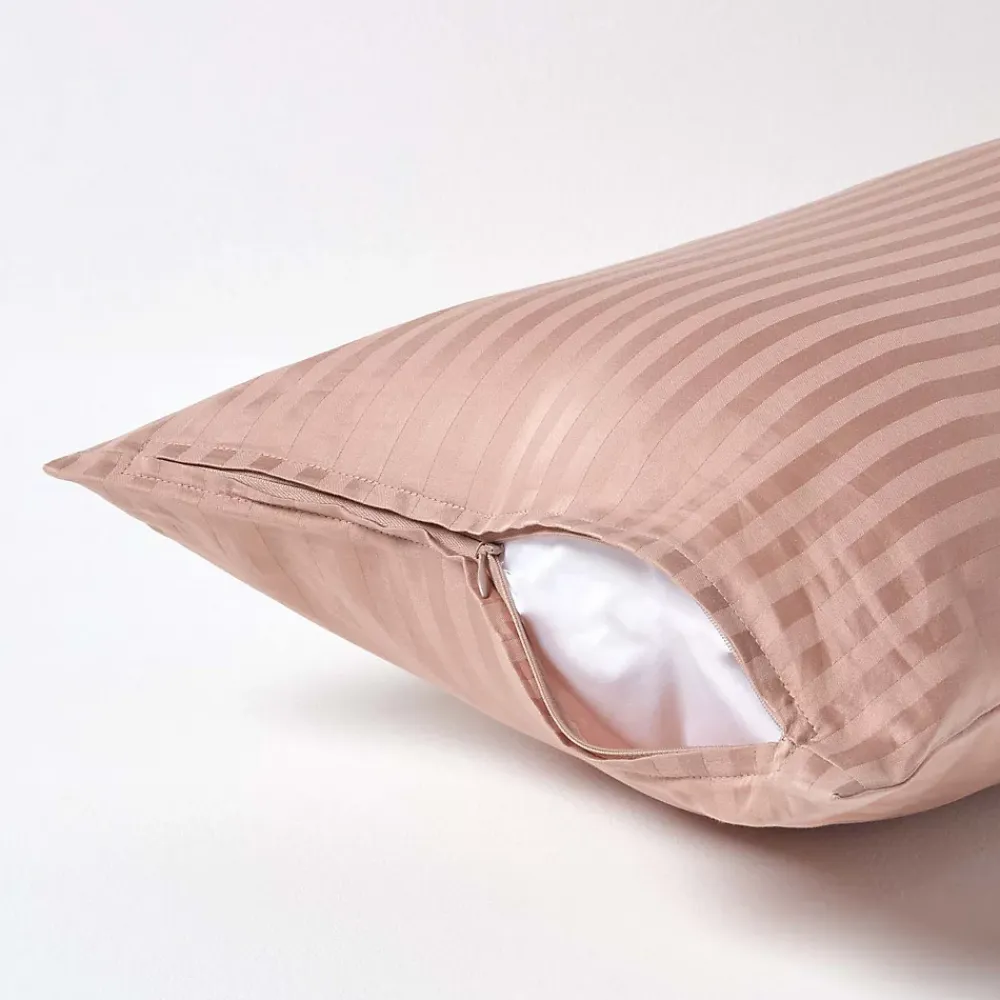 Homescapes Taie d'oreiller taupe satin rayé en coton égyptien 330 fils, 40x80 cm -* Taie D'Oreiller