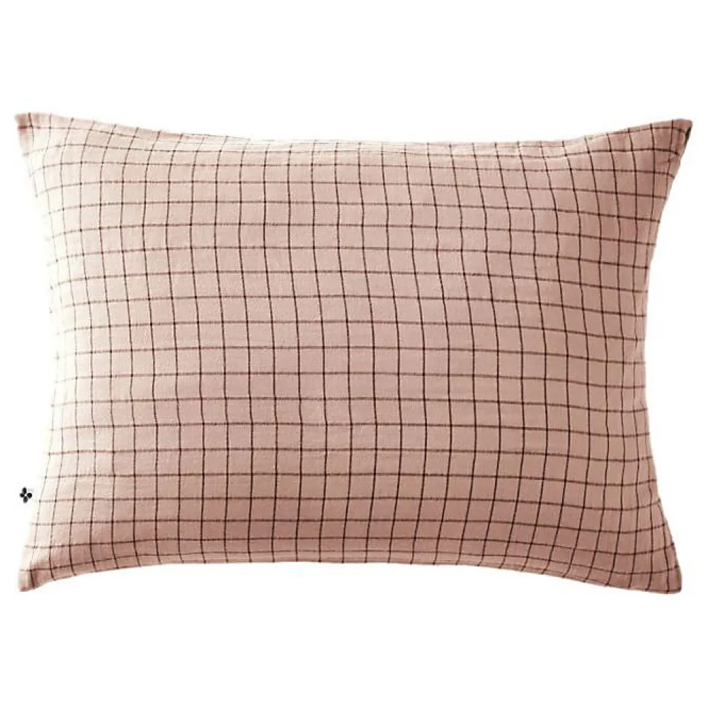 Taie d'oreiller Tissé-teint petits carreaux Déco "Gaïa Mix" 60 x 60 cm & 50 x 70 cm "Gaze de Coton" - Gaïa Mix Guimauve - 50 x 70>L'Effet Papillon Hot