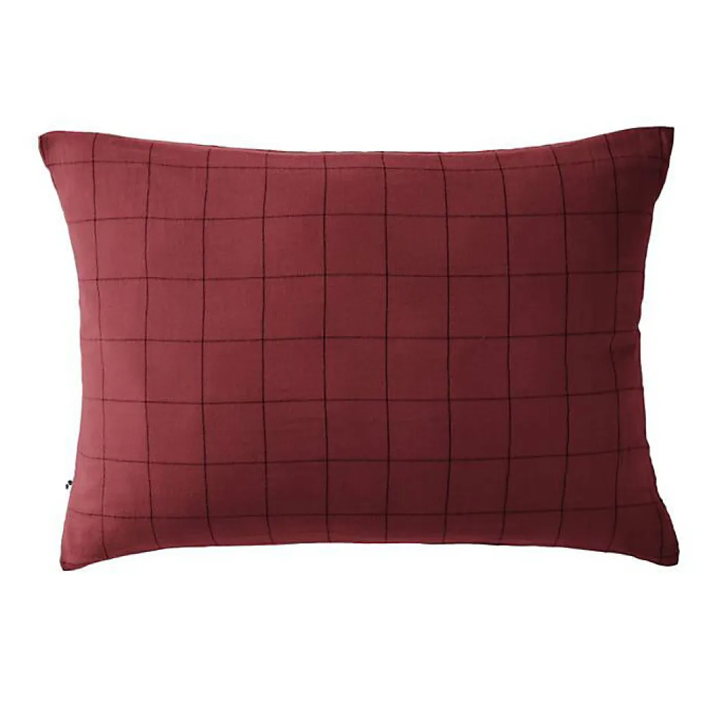 Taie d'oreiller Tissé-teint grands carreaux Déco "Gaïa Match" 60 x 60 cm & 50 x 70 cm "Gaze de Coton" - Gaïa Match Lie de vin - 50>L'Effet Papillon Online