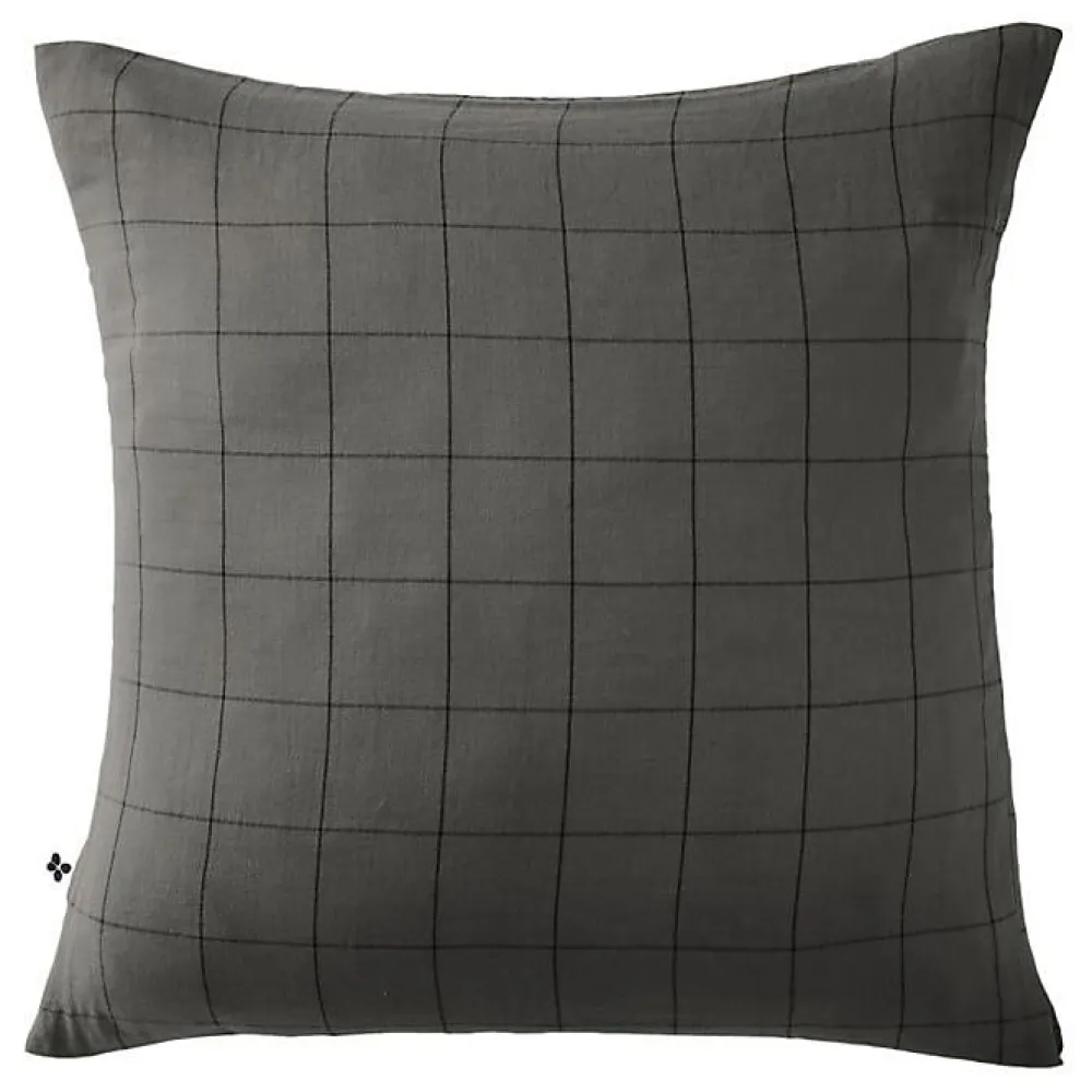 L'Effet Papillon Taie d'oreiller Tissé-teint grands carreaux Déco "Gaïa Match" 60 x 60 cm & 50 x 70 cm "Gaze de Coton" - Gaïa Match Granit - 60 x 6* Taie D'Oreiller