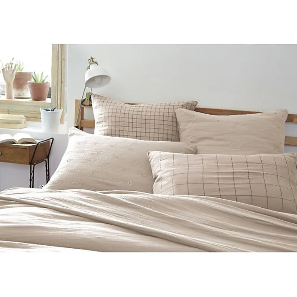 Taie d'oreiller Tissé-teint petits carreaux Déco "Gaïa Mix" 60 x 60 cm & 50 x 70 cm "Gaze de Coton" - Gaïa Mix Pampa - 60 x 60 cm>L'Effet Papillon Discount