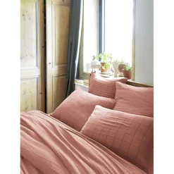 L'Effet Papillon Taie d'oreiller Tissé-teint grands carreaux Déco "Gaïa Match" 60 x 60 cm & 50 x 70 cm "Gaze de Coton" - Gaïa Match Rose Pêche - 60* Taie D'Oreiller