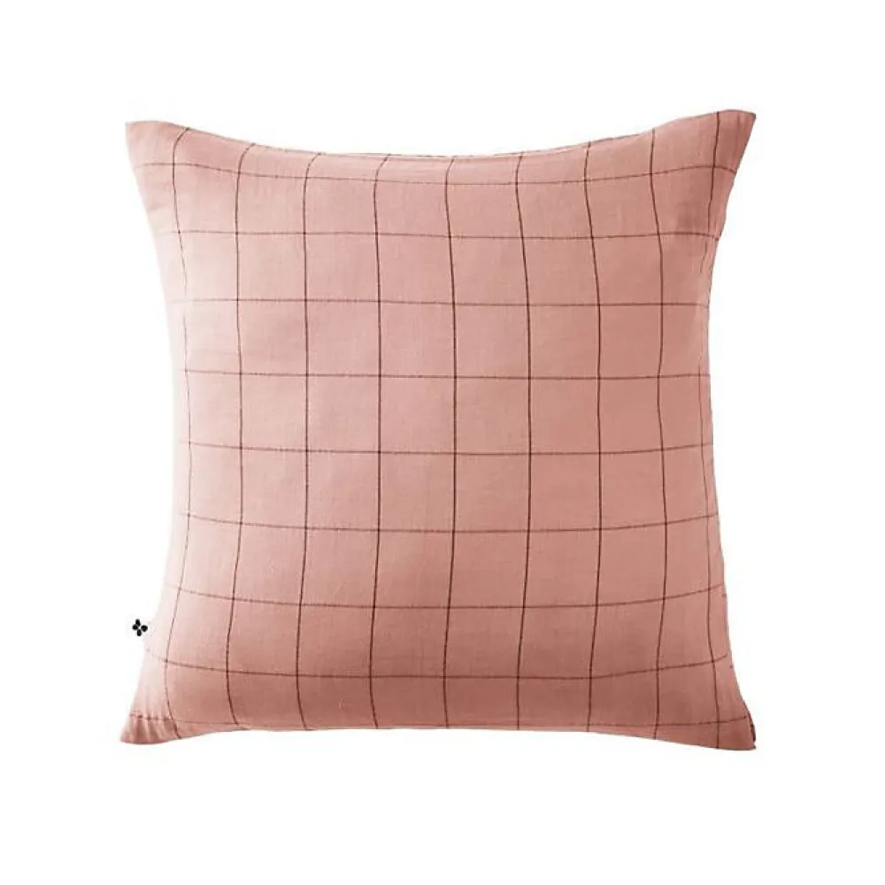 L'Effet Papillon Taie d'oreiller Tissé-teint grands carreaux Déco "Gaïa Match" 60 x 60 cm & 50 x 70 cm "Gaze de Coton" - Gaïa Match Rose Pêche - 60* Taie D'Oreiller