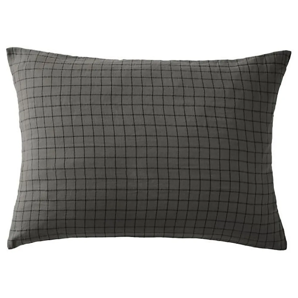 L'Effet Papillon Taie d'oreiller Tissé-teint petits carreaux Déco "Gaïa Mix" 60 x 60 cm & 50 x 70 cm "Gaze de Coton" - Gaïa Mix Granit - 50 x 70 cm* Taie D'Oreiller