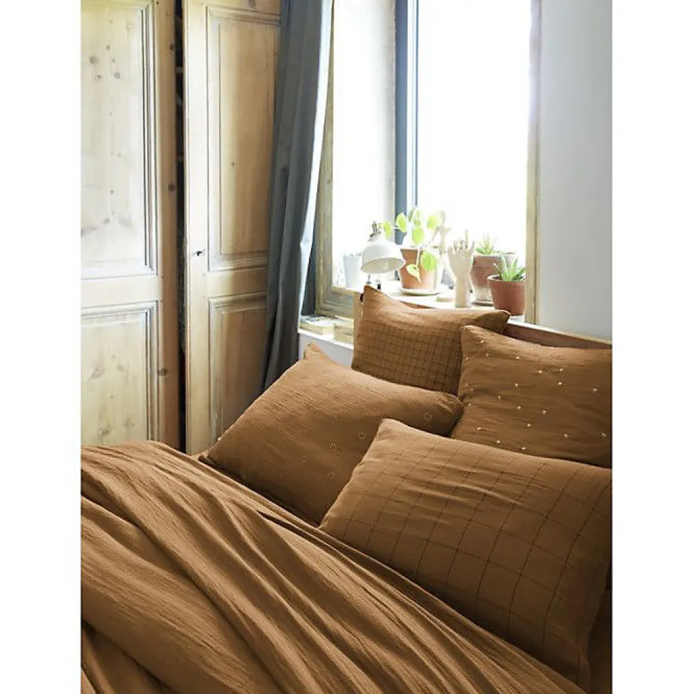 L'Effet Papillon Taie d'oreiller Tissé-teint grands carreaux Déco "Gaïa Match" 60 x 60 cm & 50 x 70 cm "Gaze de Coton" - Gaïa Match Camel - 50 x 70* Taie D'Oreiller