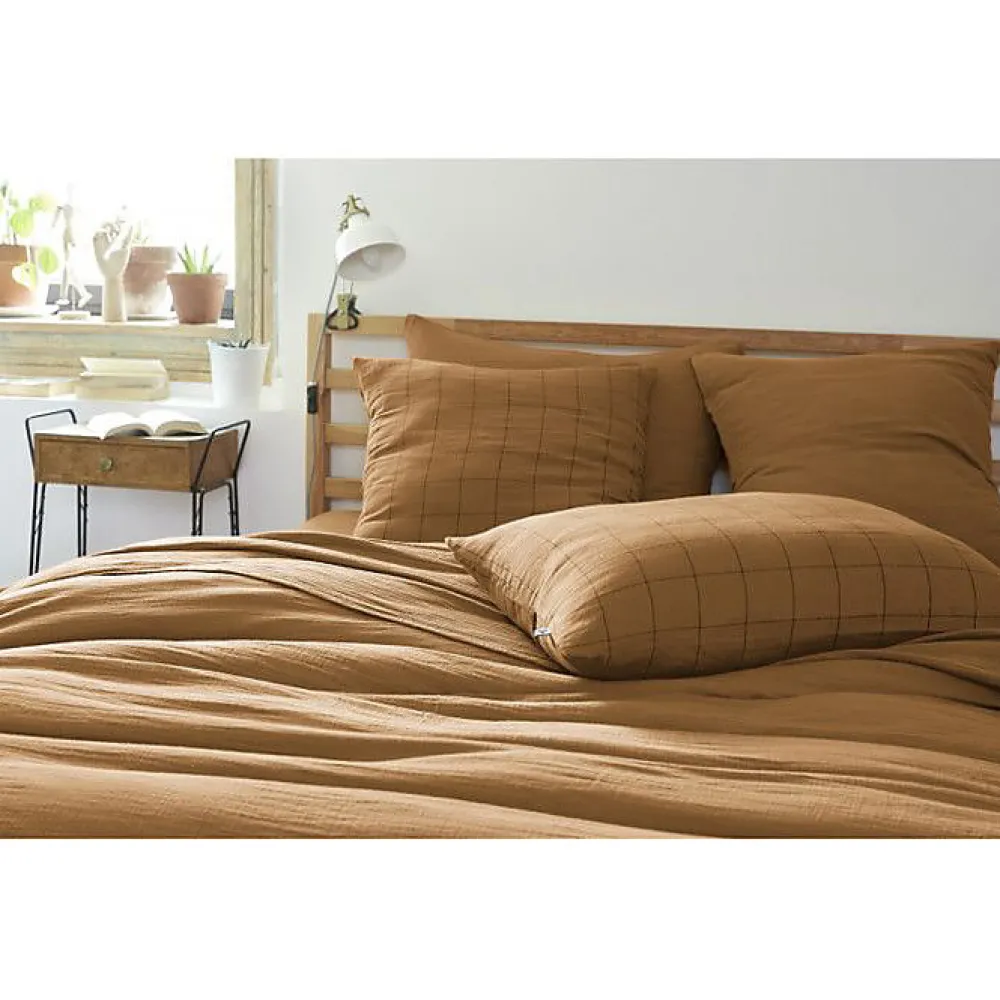 L'Effet Papillon Taie d'oreiller Tissé-teint grands carreaux Déco "Gaïa Match" 60 x 60 cm & 50 x 70 cm "Gaze de Coton" - Gaïa Match Camel - 50 x 70* Taie D'Oreiller