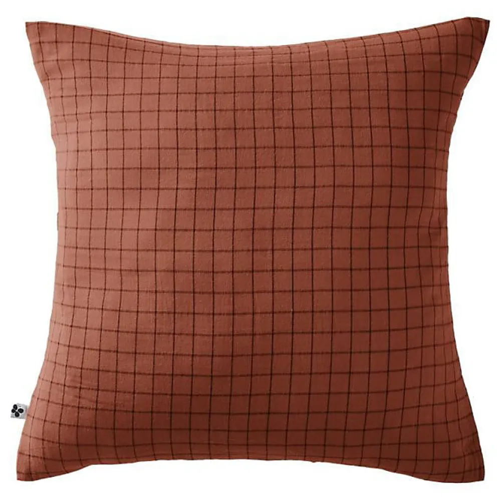 L'Effet Papillon Taie d'oreiller Tissé-teint petits carreaux Déco "Gaïa Mix" 60 x 60 cm & 50 x 70 cm "Gaze de Coton" - Gaïa Mix Terracotta - 60 x 6* Taie D'Oreiller