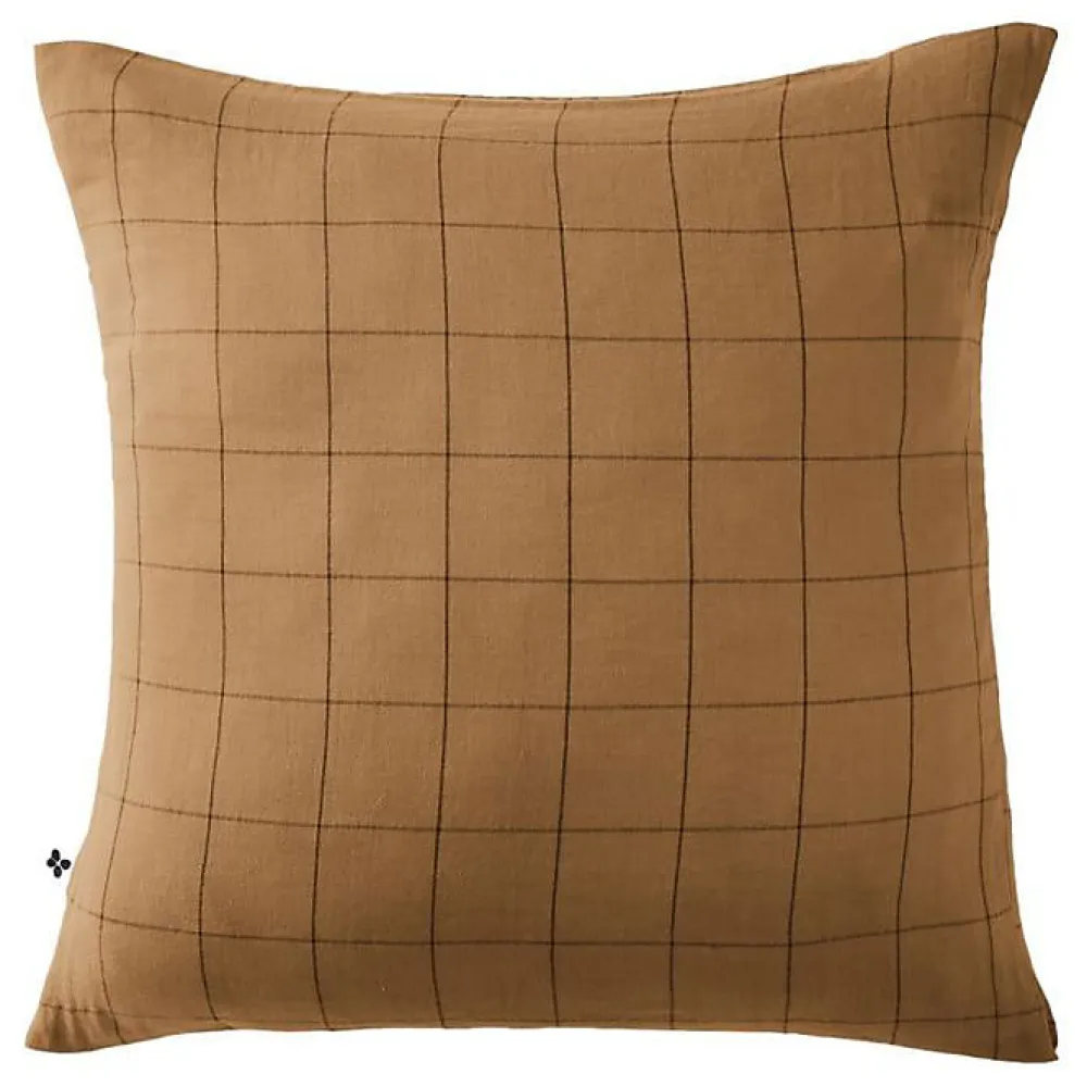 L'Effet Papillon Taie d'oreiller Tissé-teint grands carreaux Déco "Gaïa Match" 60 x 60 cm & 50 x 70 cm "Gaze de Coton" - Gaïa Match Camel - 60 x 60* Taie D'Oreiller