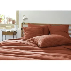 L'Effet Papillon Taie d'oreiller Tissé-teint petits carreaux Déco "Gaïa Mix" 60 x 60 cm & 50 x 70 cm "Gaze de Coton" - Gaïa Mix Terracotta - 50 x 7* Taie D'Oreiller