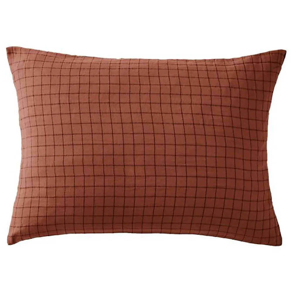 L'Effet Papillon Taie d'oreiller Tissé-teint petits carreaux Déco "Gaïa Mix" 60 x 60 cm & 50 x 70 cm "Gaze de Coton" - Gaïa Mix Terracotta - 50 x 7* Taie D'Oreiller