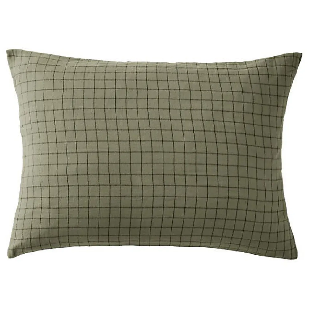 L'Effet Papillon Taie d'oreiller Tissé-teint petits carreaux Déco "Gaïa Mix" 60 x 60 cm & 50 x 70 cm "Gaze de Coton" - Gaïa Mix Romarin - 50 x 70 c* Taie D'Oreiller