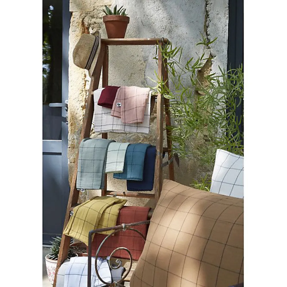 L'Effet Papillon Taie d'oreiller Tissé-teint grands carreaux Déco "Gaïa Match" 60 x 60 cm & 50 x 70 cm "Gaze de Coton" - Gaïa Match Eucalyptus - 50* Taie D'Oreiller