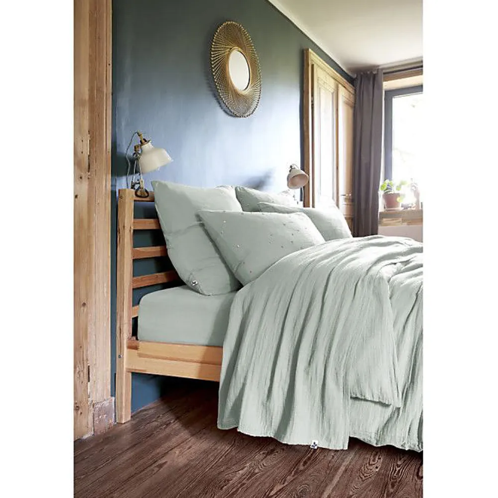 L'Effet Papillon Taie d'oreiller Tissé-teint grands carreaux Déco "Gaïa Match" 60 x 60 cm & 50 x 70 cm "Gaze de Coton" - Gaïa Match Eucalyptus - 50* Taie D'Oreiller