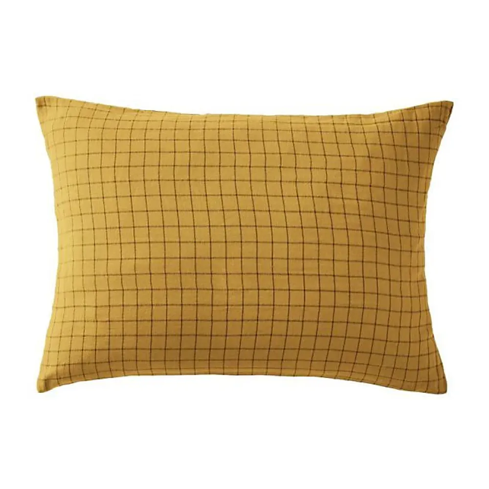 L'Effet Papillon Taie d'oreiller Tissé-teint petits carreaux Déco "Gaïa Mix" 60 x 60 cm & 50 x 70 cm "Gaze de Coton" - Gaïa Mix Safran - 50 x 70 cm* Taie D'Oreiller