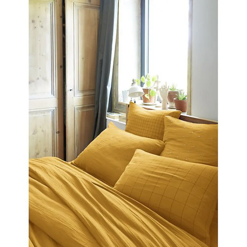 L'Effet Papillon Taie d'oreiller Tissé-teint petits carreaux Déco "Gaïa Mix" 60 x 60 cm & 50 x 70 cm "Gaze de Coton" - Gaïa Mix Safran - 50 x 70 cm* Taie D'Oreiller