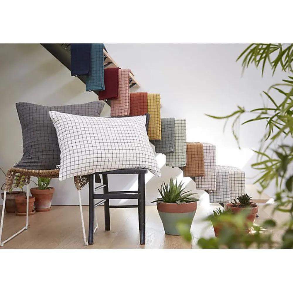 L'Effet Papillon Taie d'oreiller Tissé-teint petits carreaux Déco "Gaïa Mix" 60 x 60 cm & 50 x 70 cm "Gaze de Coton" - Gaïa Mix Guimauve - 60 x 60* Taie D'Oreiller