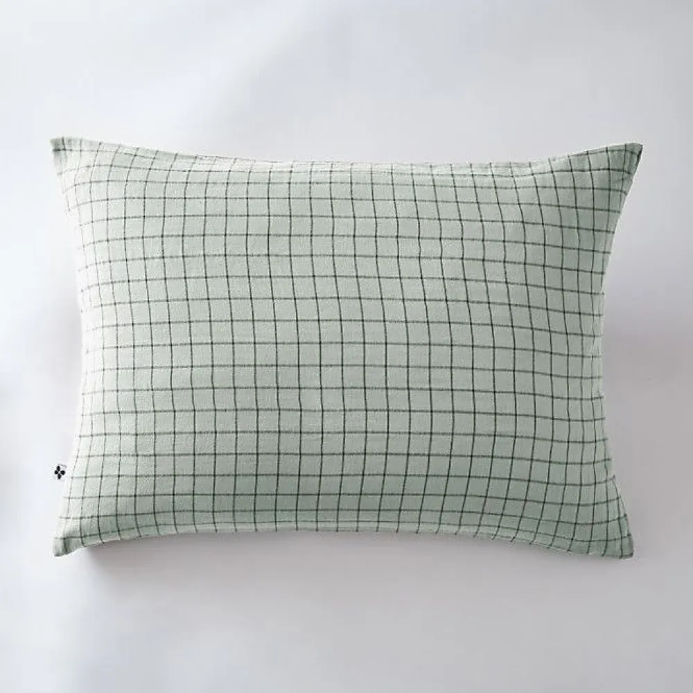 L'Effet Papillon Taie d'oreiller Tissé-teint petits carreaux Déco "Gaïa Mix" 60 x 60 cm & 50 x 70 cm "Gaze de Coton" - Gaïa Mix Eucalyptus - 50 x 7* Taie D'Oreiller