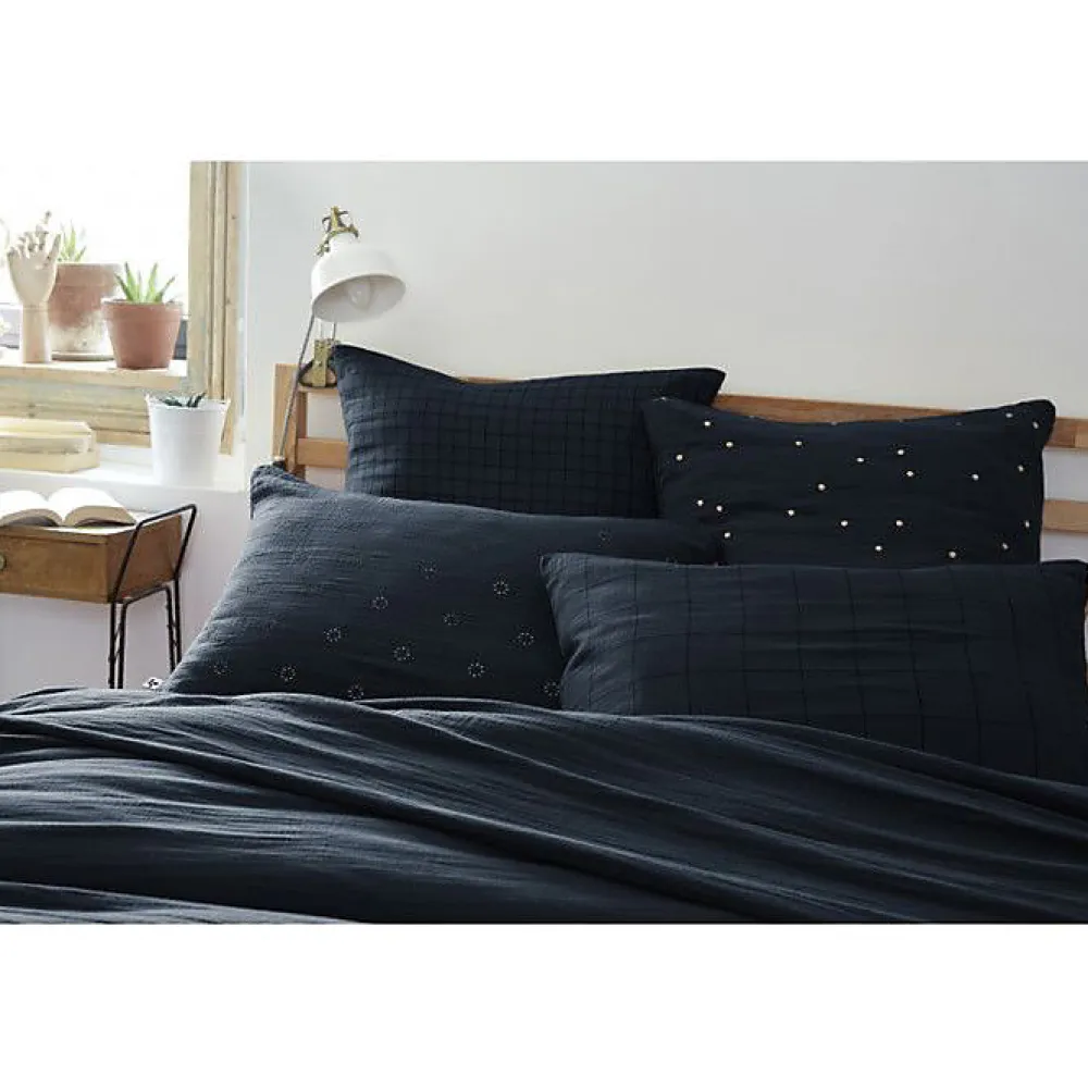 L'Effet Papillon Taie d'oreiller Tissé-teint petits carreaux Déco "Gaïa Mix" 60 x 60 cm & 50 x 70 cm "Gaze de Coton" - Gaïa Mix Minuit - 60 x 60 cm* Taie D'Oreiller