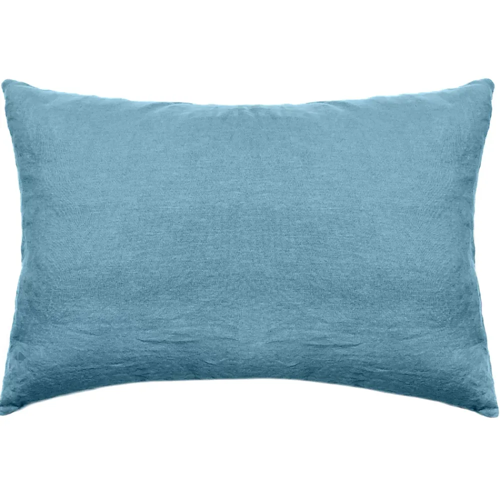 Linnea Taie d'oreiller uni 50x70 cm lin lavé froissé SONATE bleu Topaze* Taie D'Oreiller