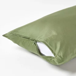 Homescapes Taie d'oreiller vert mousse en coton égyptien bio 400 fils, 40x80 cm -* Taie D'Oreiller