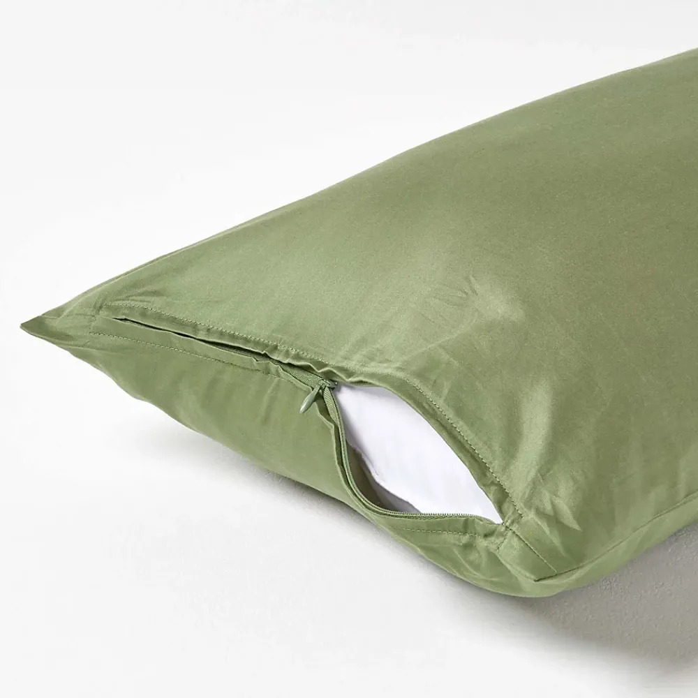 Homescapes Taie d'oreiller vert mousse en coton égyptien bio 400 fils, 40x80 cm -* Taie D'Oreiller