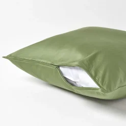 Homescapes Taie d'oreiller vert mousse en coton égyptien bio 400 fils, 40x40 cm -* Taie D'Oreiller