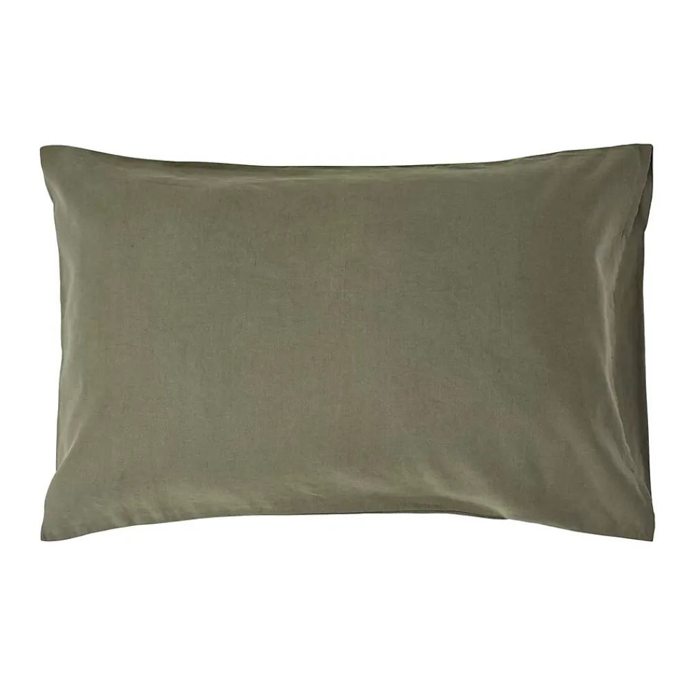 Homescapes Taie d'oreiller vert mousse en lin lavé, 50x75 cm -* Taie D'Oreiller