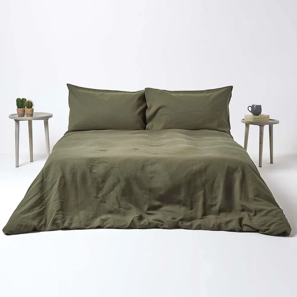 Homescapes Taie d'oreiller vert mousse en lin lavé, 50x75 cm -* Taie D'Oreiller