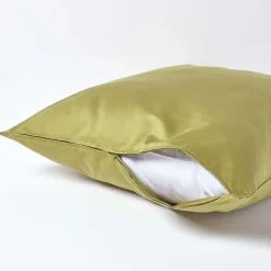 Homescapes Taie d'oreiller vert olive en satin de coton égyptien 1000 fils, 80x80 cm -* Taie D'Oreiller
