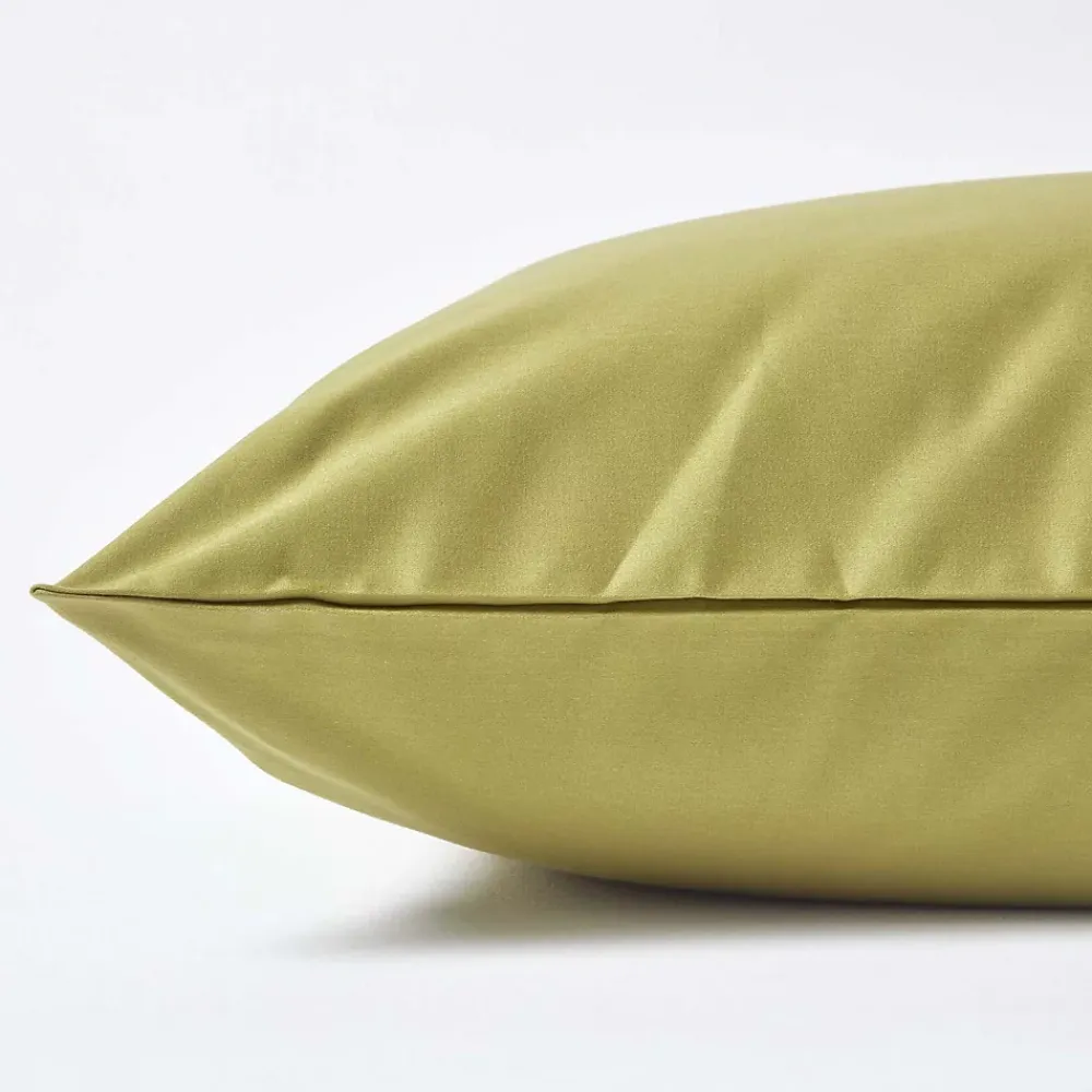Homescapes Taie d'oreiller vert olive en satin de coton égyptien 1000 fils, 80x80 cm -* Taie D'Oreiller