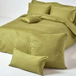 Homescapes Taie d'oreiller vert olive en satin de coton égyptien 1000 fils, 80x80 cm -* Taie D'Oreiller