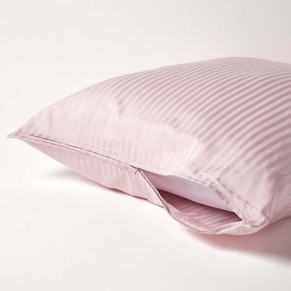 Taie d'oreiller violet satin rayé en coton égyptien 330 fils, 80x80 cm ->Homescapes New
