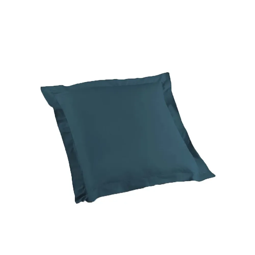 Douceur D'Intérieur Taie d'oreiller volant plat 63 x 63 cm uni 57 fils lina +point bourdon Bleu nuit* Taie D'Oreiller