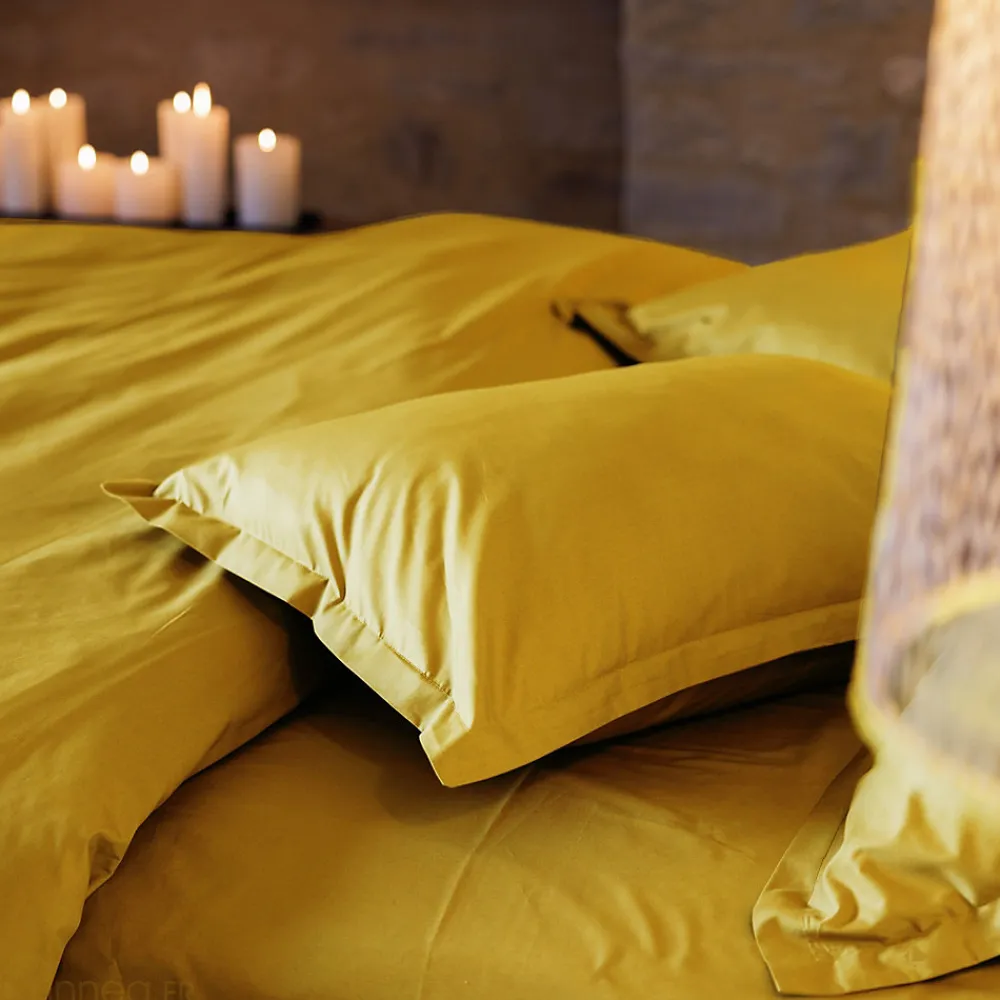 Taie d'oreiller volants plats 65x65 cm percale MANOIR jaune Moutarde>Linnea Hot